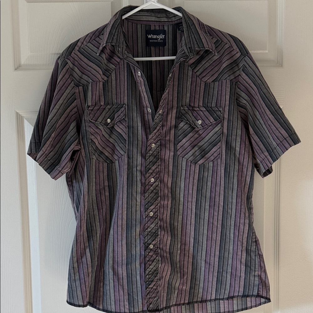Men’s Wrangler Black and Purple Pearl Snap Shirt